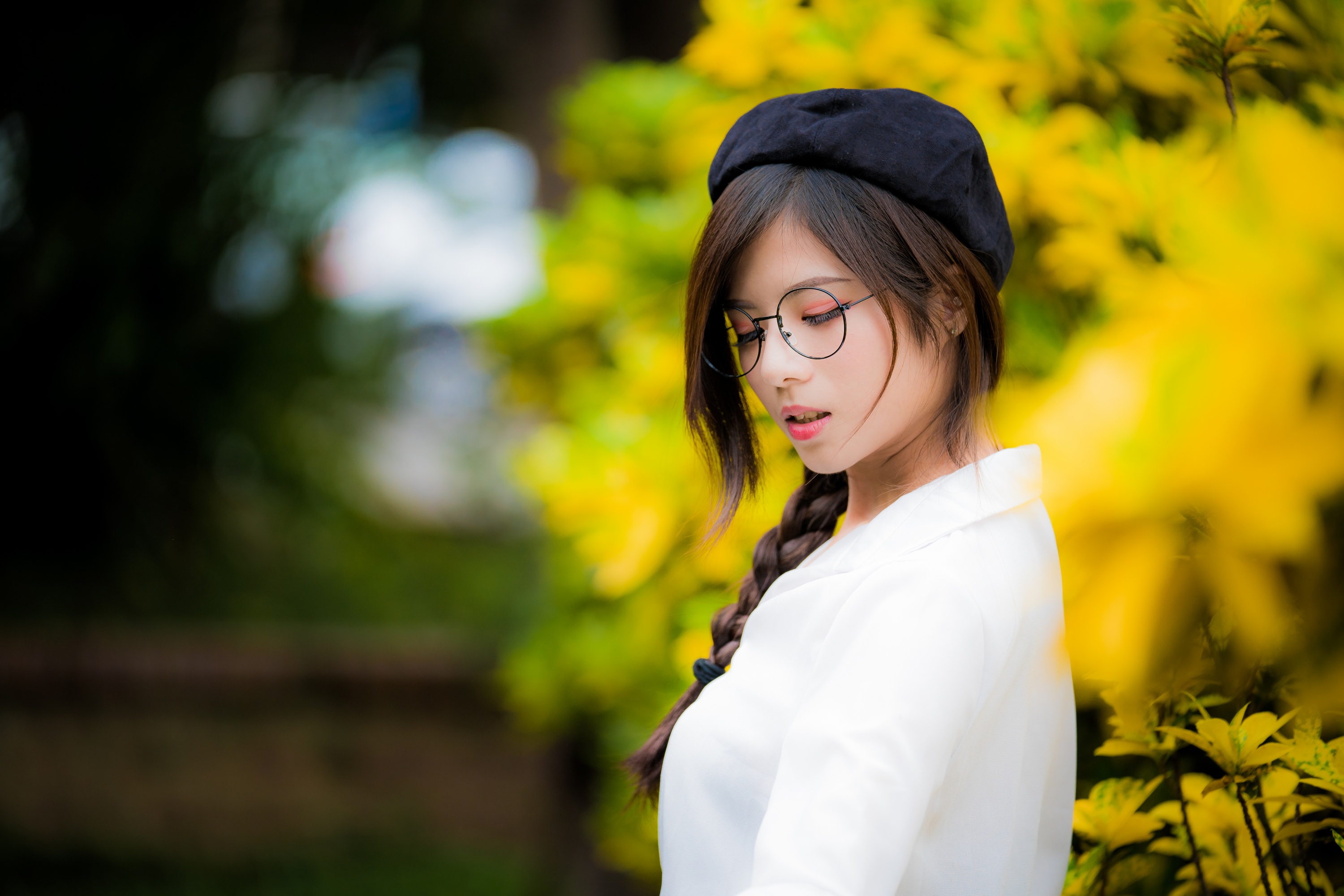 Download Glasses Depth Of Field Brunette Braid Model Woman Asian Hd Wallpaper By Luke Luo
