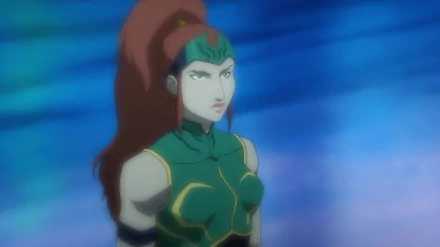 HD desktop wallpaper of Mera from DC Comics, featured in the movie Justice League: Throne of Atlantis, set against a blue underwater background.