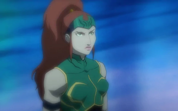 HD desktop wallpaper of Mera from DC Comics, featured in the movie Justice League: Throne of Atlantis, set against a blue underwater background.