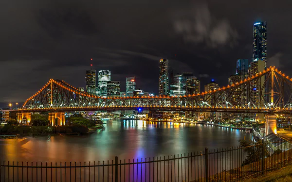 Story Bridge skyscraper building bridge Australia night light man made Brisbane HD Desktop Wallpaper | Background Image