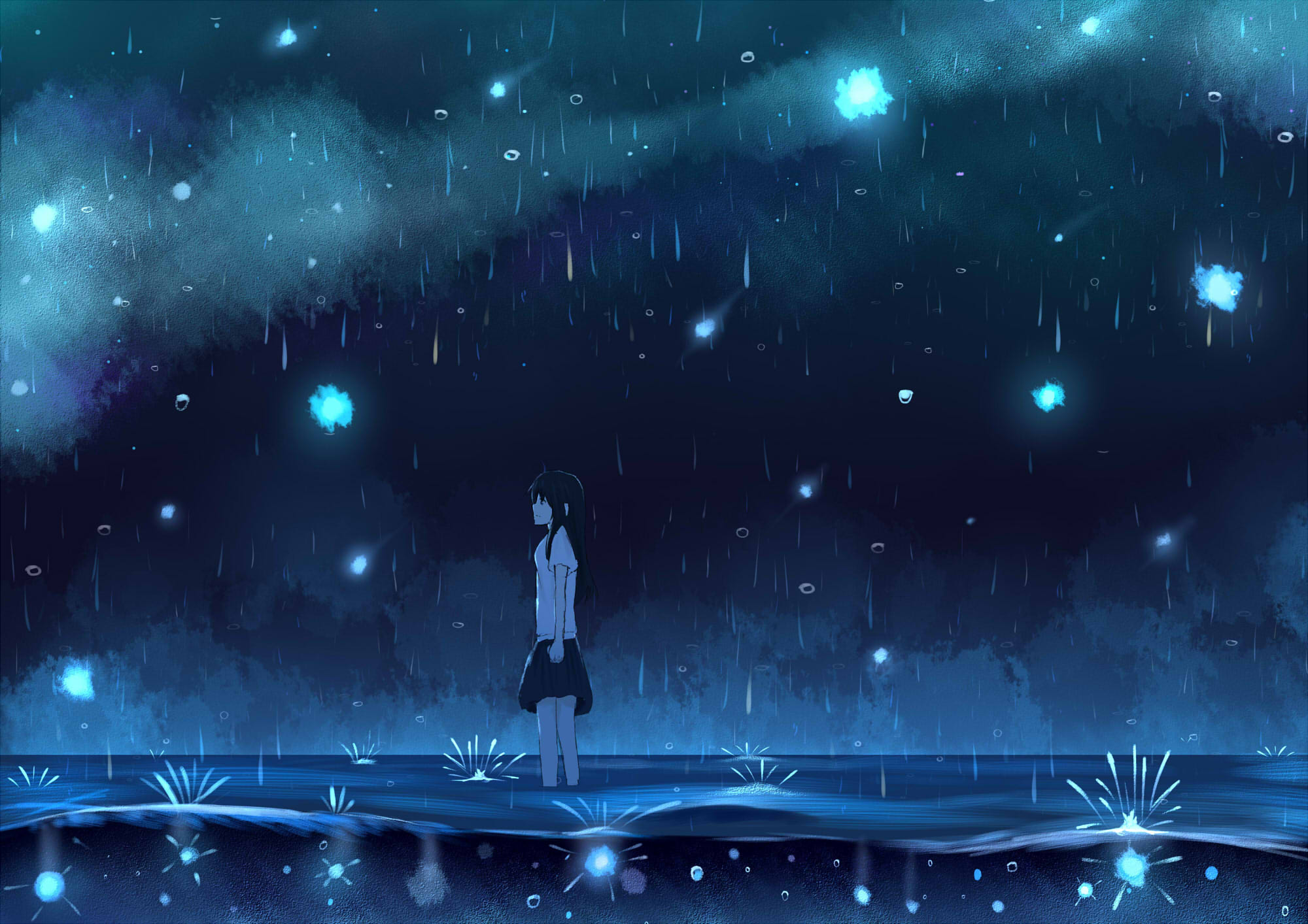 Download Rain Anime Original HD Wallpaper by 心象Sketch.