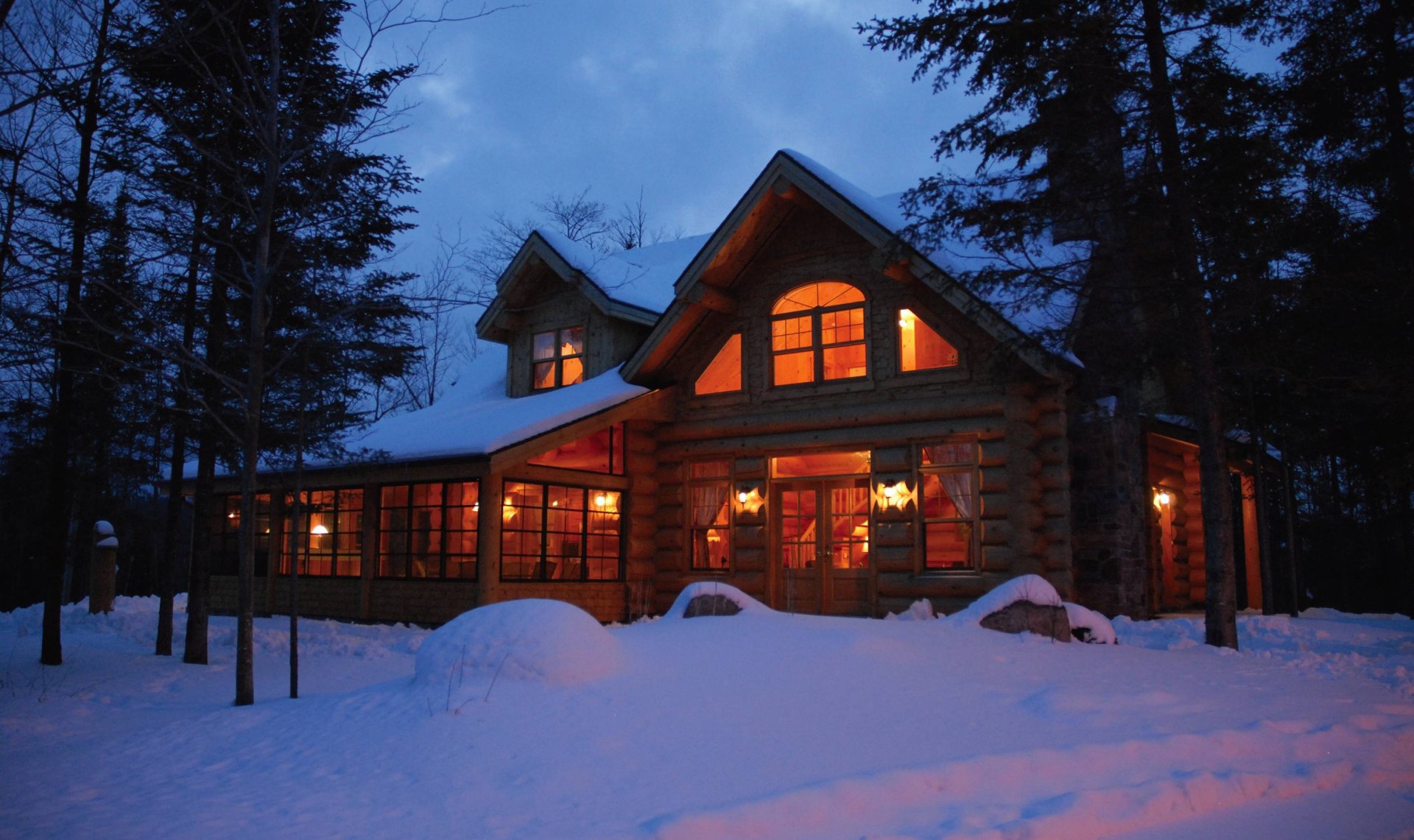 Download Night Snow Winter Light Man Made House HD Wallpaper