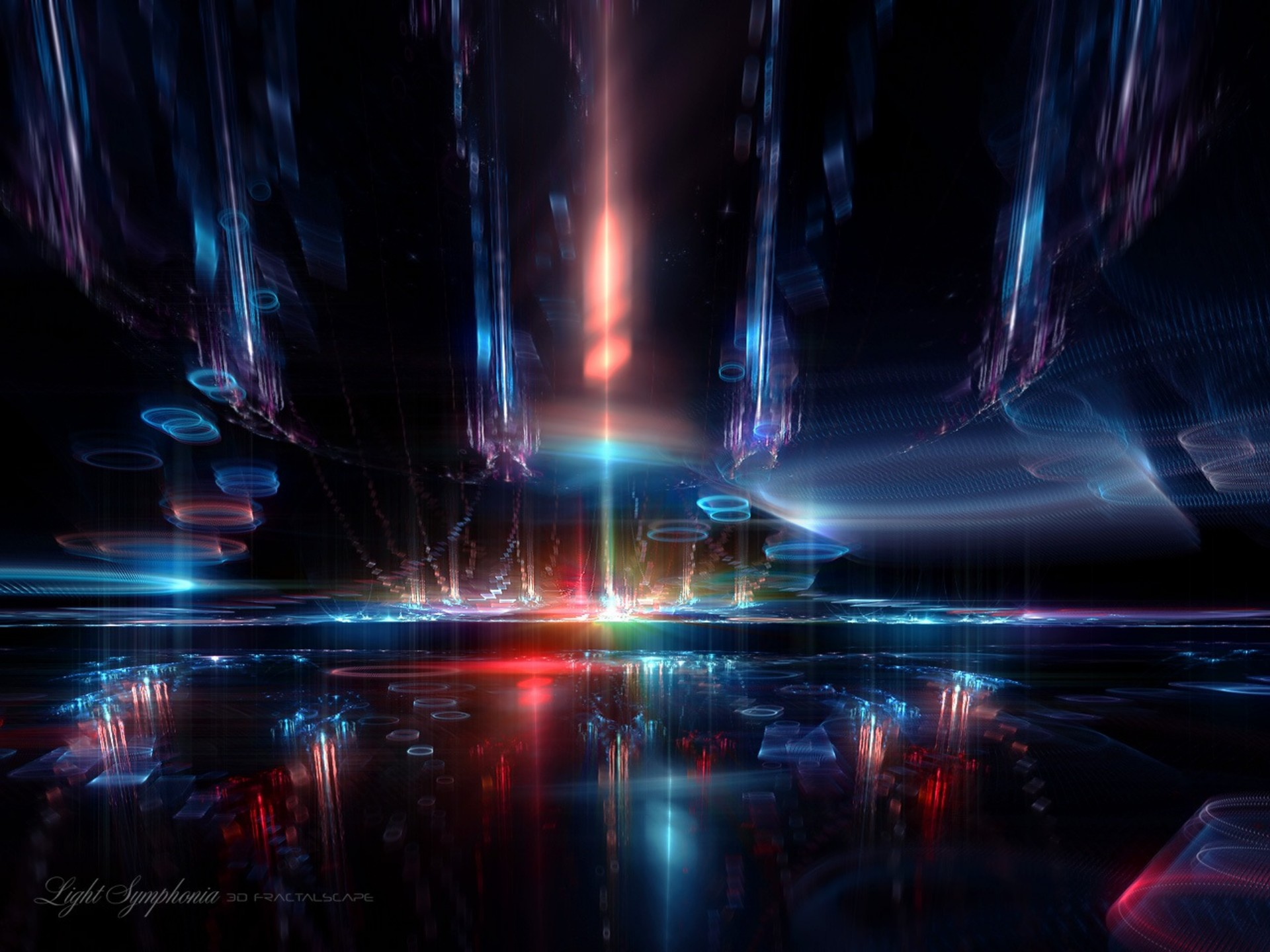 A vibrant digital art piece featuring dynamic light patterns and reflections, creating a captivating HD desktop wallpaper and background with a futuristic aesthetic.