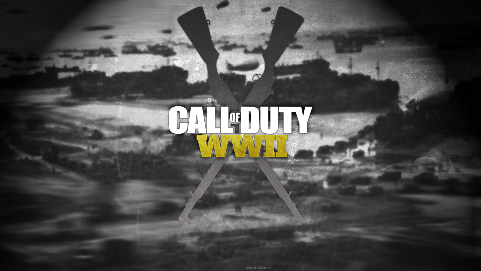 HD desktop wallpaper of Call of Duty: WWII video game. The image features the game's logo with two crossed rifles against a backdrop of a WWII battlefield scene.