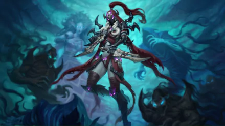 HD desktop wallpaper featuring a character from Hearthstone: Heroes of Warcraft, set against a mystical blue-toned background.