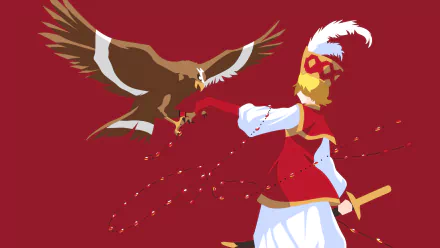 HD PC wallpaper of Tughril Mahmut from Shoukoku no Altair (Altair: A Record of Battles), anime figure in red robes with a soaring eagle against a bold red background.