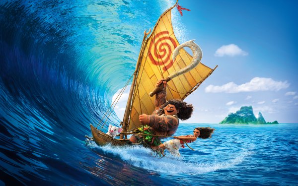 Movie Moana Moana Waialiki Maui Dwayne Johnson Ocean Boat Pua Heihei HD Wallpaper | Background Image