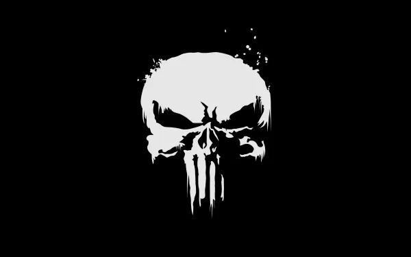 HD desktop wallpaper featuring the iconic white skull logo from the TV show The Punisher set against a black background.
