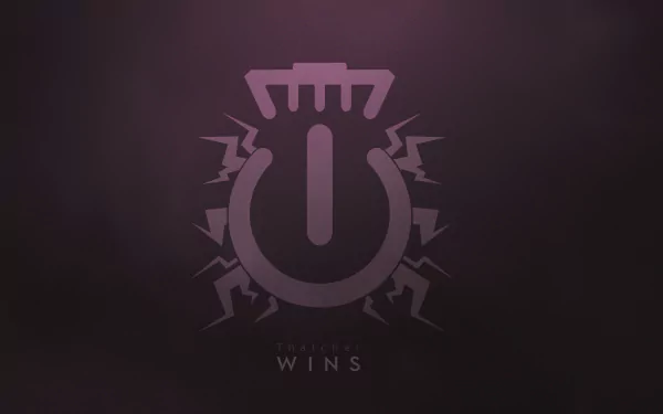 Minimalist HD desktop wallpaper featuring Thatcher from Tom Clancy's Rainbow Six: Siege, with a dark, subdued background and the text THATCHER WINS at the bottom.