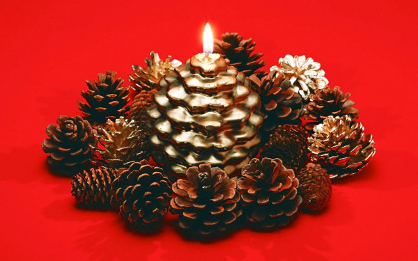 Holiday Christmas Decoration Red Candle Pine Cone HD Wallpaper | Background Image