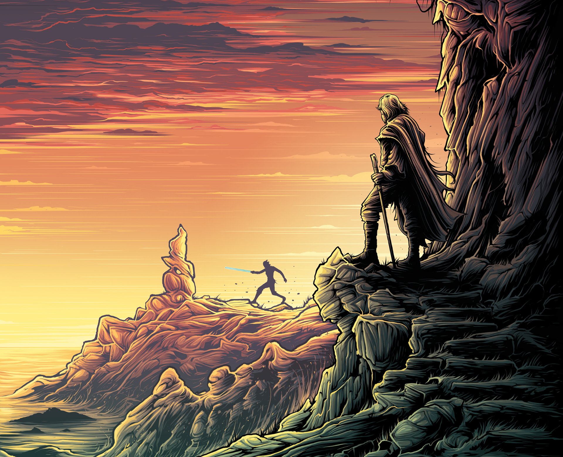 Download Rey (Star Wars) Luke Skywalker Movie Star Wars: The Last Jedi HD Wallpaper by Dan Mumford
