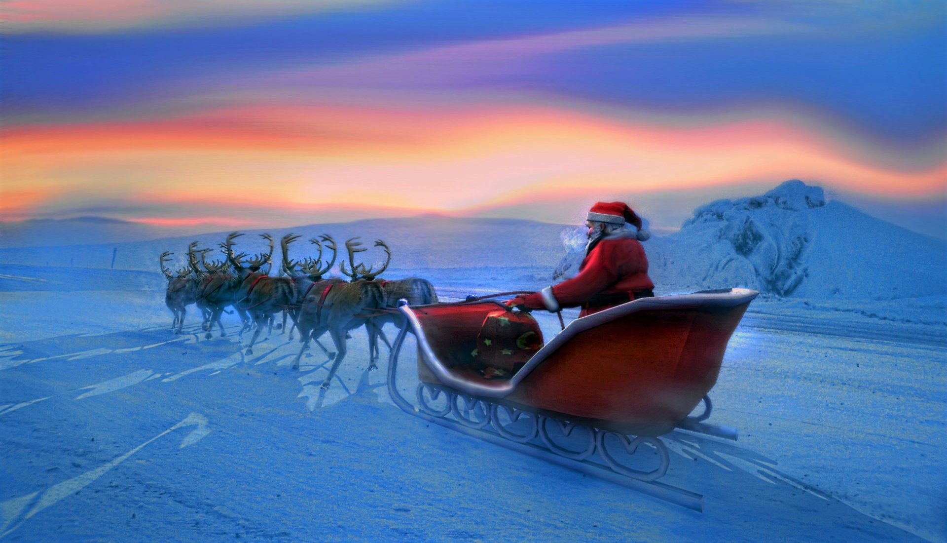 Download Santa and His Reindeer HD Wallpaper | Background Image ...