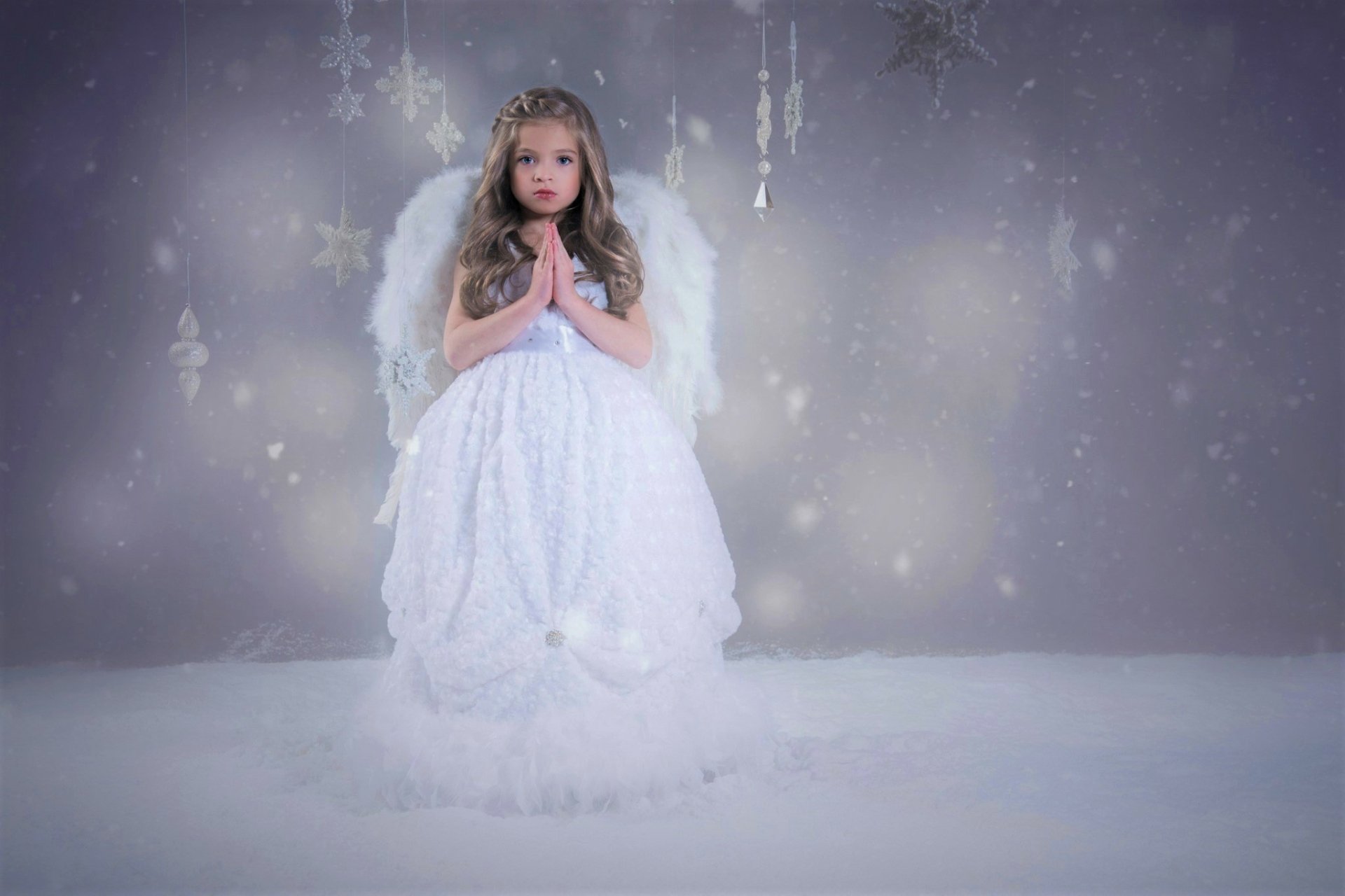 Download Winter Snowflake White Wings Angel Little Girl Photography Child  HD Wallpaper, image size:1920x1280