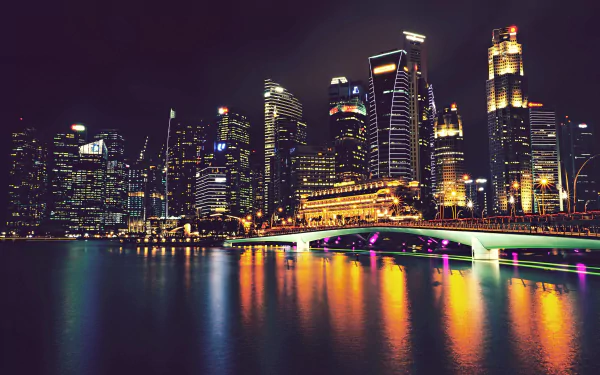 Esplanade bridge night cityscape man made Singapore HD Desktop Wallpaper | Background Image