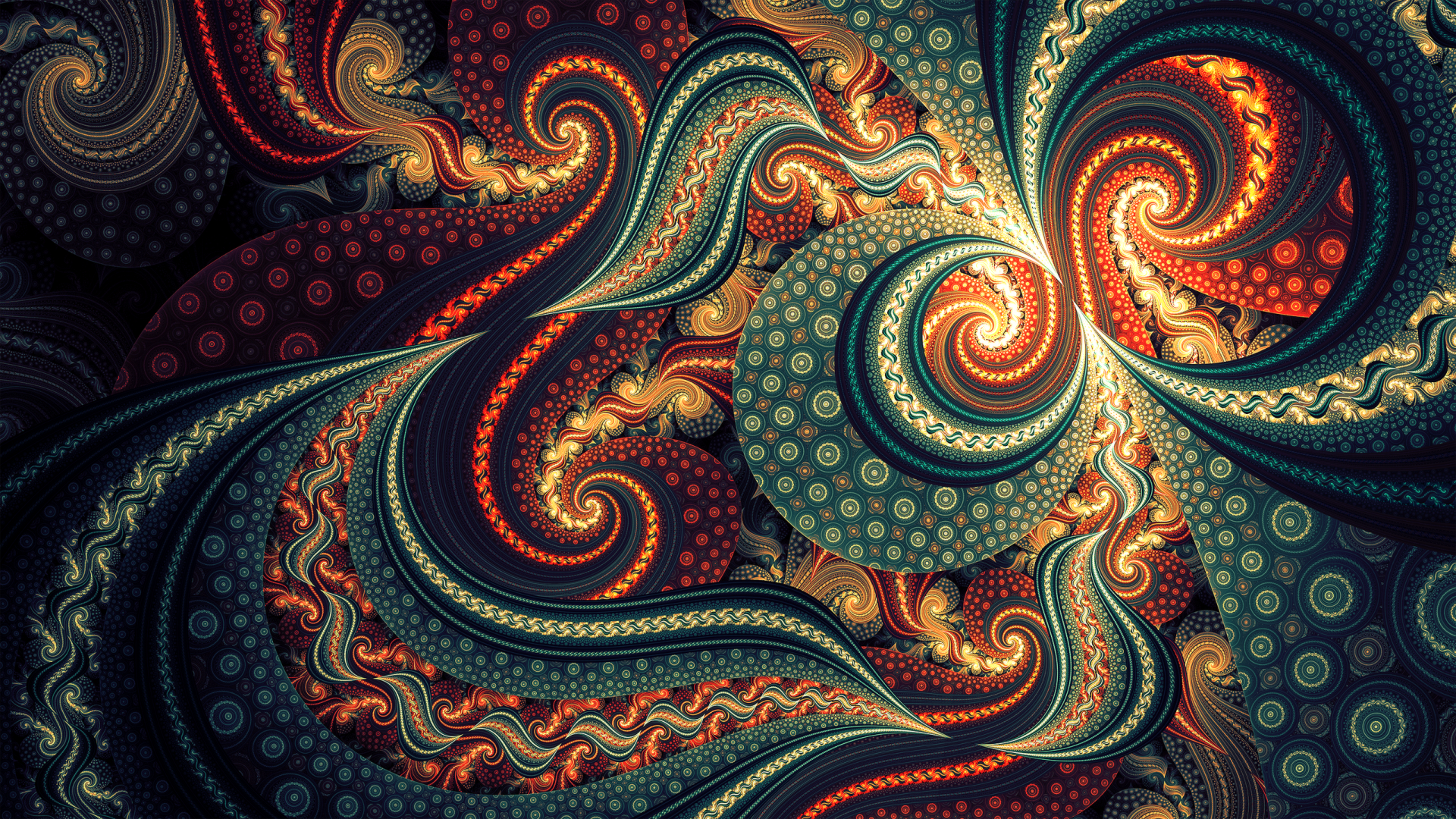An abstract HD wallpaper featuring vibrant psychedelic colors and intricate fractal patterns, creating a mesmerizing, trippy visual experience.
