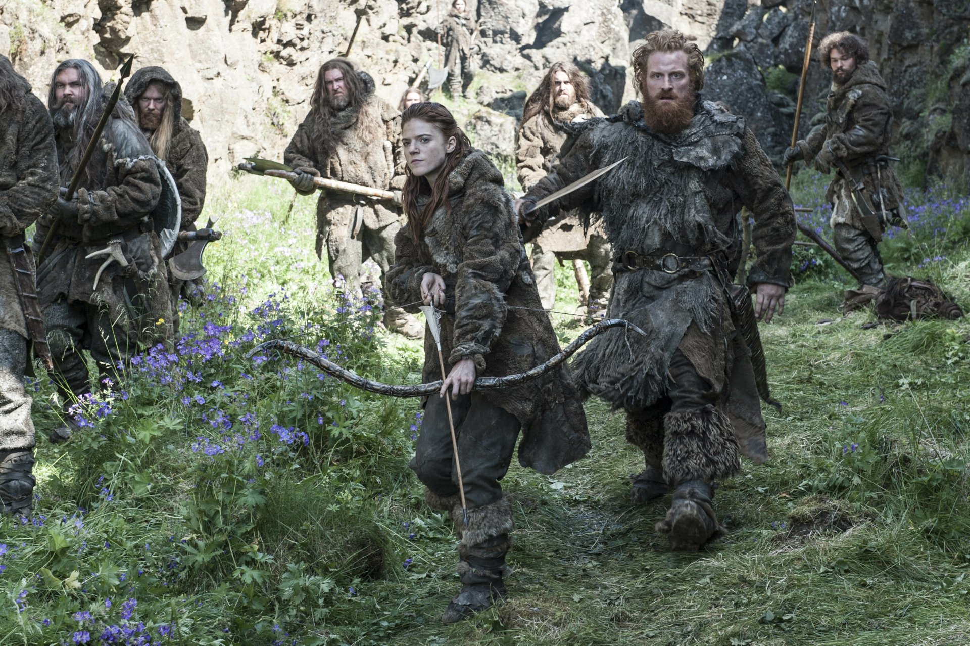 4K Ultra HD desktop wallpaper featuring Kristofer Hivju as Tormund Giantsbane and Rose Leslie as Ygritte from the TV show Game of Thrones in a forest setting.