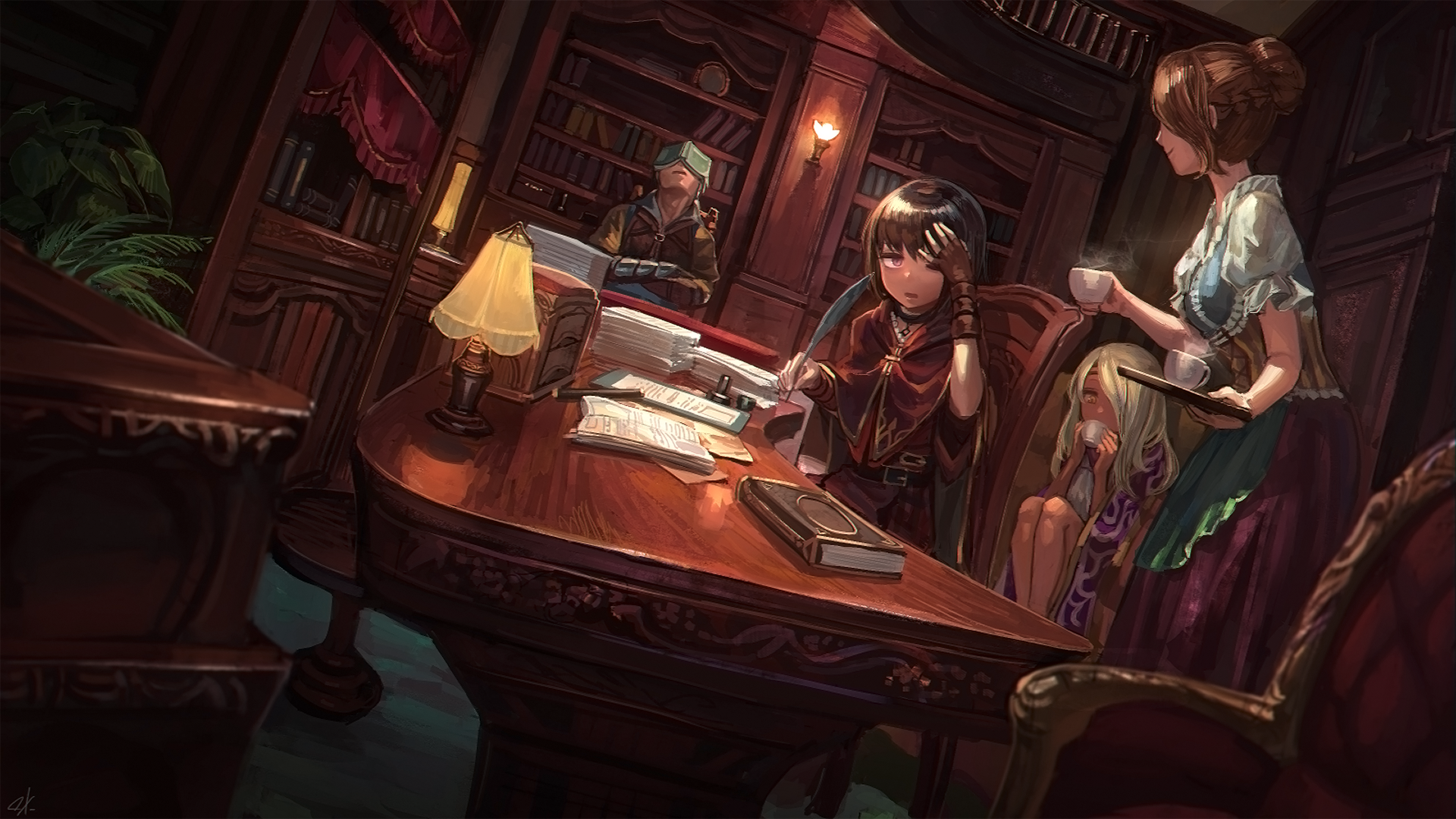 Download Anime Original Lamp Lantern Room Table Library Anime Room HD ...