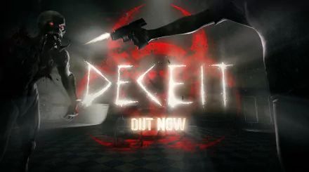 HD wallpaper featuring a sinister figure with a skull-like face and red DECEIT text, suggesting a dark, thrilling theme for desktop backgrounds.