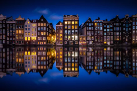 canal reflection house city Netherlands night man made Amsterdam HD Desktop Wallpaper | Background Image
