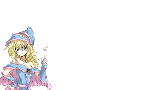 HD PC desktop wallpaper featuring Dark Magician Girl from the anime Yu-Gi-Oh!, illustrated in vibrant colors with a light background.