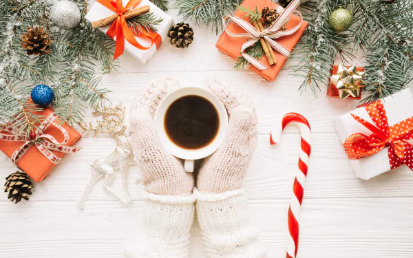 Christmas gift candy cane cup food coffee HD Desktop Wallpaper | Background Image