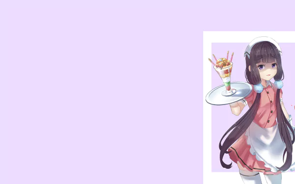 HD PC desktop wallpaper featuring Maika Sakuranomiya from the anime Blend S, holding a tray with a dessert parfait.