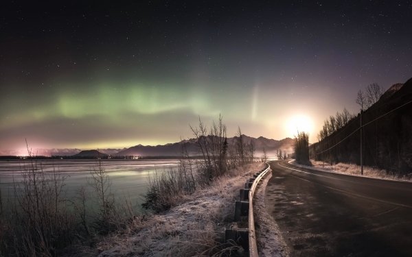 Nature Aurora Borealis Sky Night Road Winter HD Wallpaper | Background Image