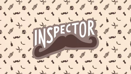 Vintage-style HD PC desktop wallpaper featuring a large mustache graphic with Inspector text, surrounded by retro icons like scissors, combs, and music elements linked to InspectorDubplate.