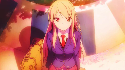 HD desktop wallpaper featuring Mashiro Shiina from the anime Sakurasou no Pet na Kanojo, depicted in school uniform with cherry blossom petals around her.