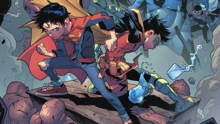Damian Wayne Jon Kent DC Comics Robin (DC Comics) Superboy Comic Super-Sons HD Desktop Wallpaper | Background Image