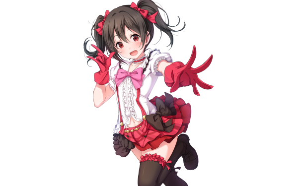 Anime Love Live! Nico Yazawa Smile Blush Glove Skirt bow Twintails Brown Hair Red Eyes Thigh Highs Boots Collar Fond d'écran HD | Image