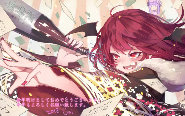 HD anime desktop wallpaper featuring Koakuma and Patchouli Knowledge from Touhou, showcasing detailed character art and dynamic composition.