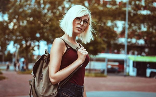 Women Model Blonde Short Hair Glasses Depth Of Field HD Wallpaper | Background Image