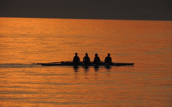 Photography Sunset Silhouette People Row Boat HD Wallpaper | Background Image