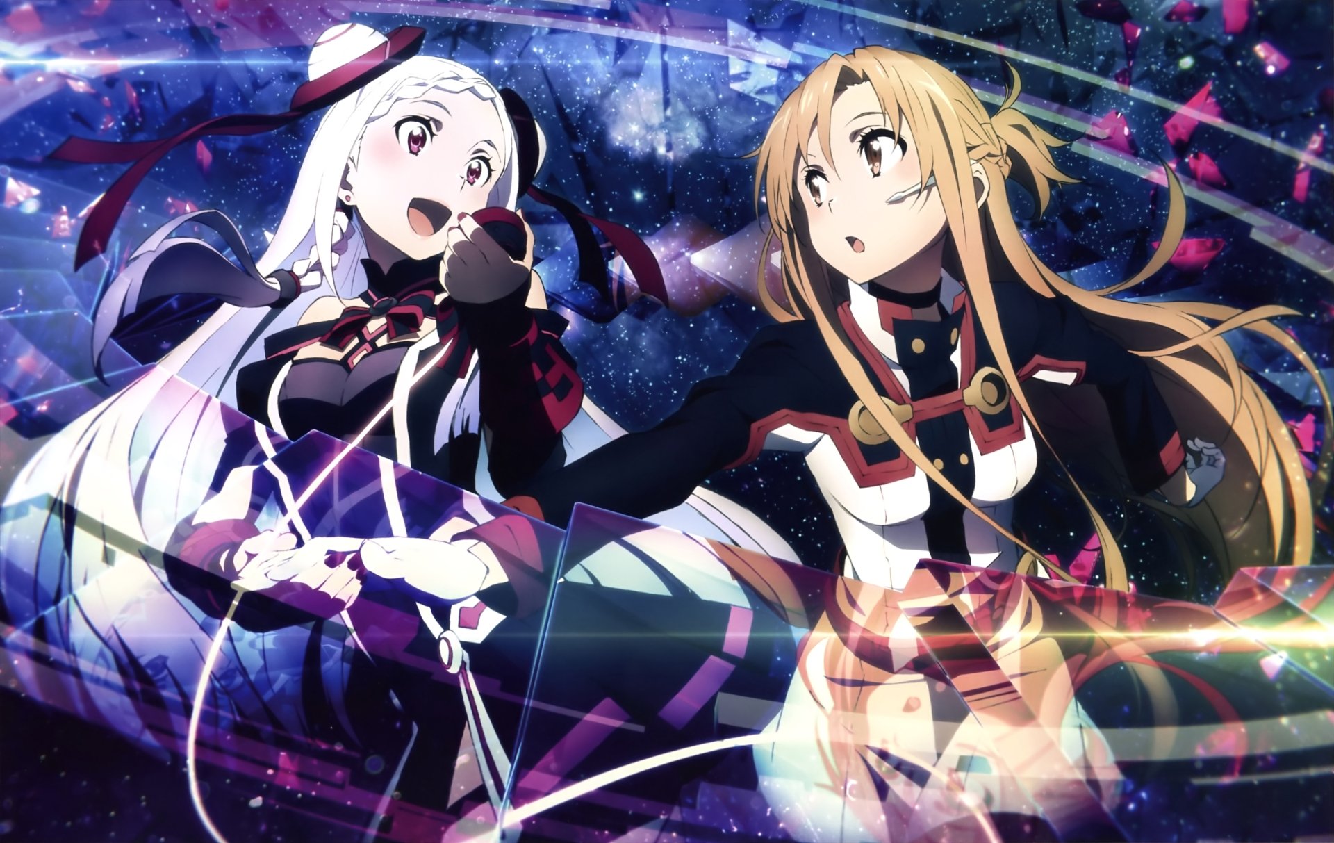 HD desktop wallpaper featuring Yuna and Asuna Yuuki from the anime Sword Art Online Movie: Ordinal Scale in vibrant, dynamic colors.