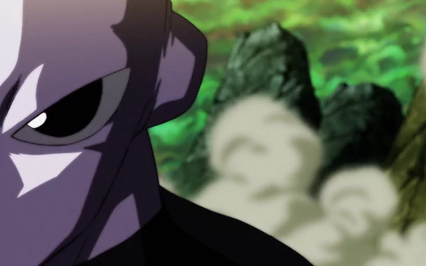 Close-up of Jiren from Dragon Ball Super in an HD anime desktop wallpaper with a blurred natural background.