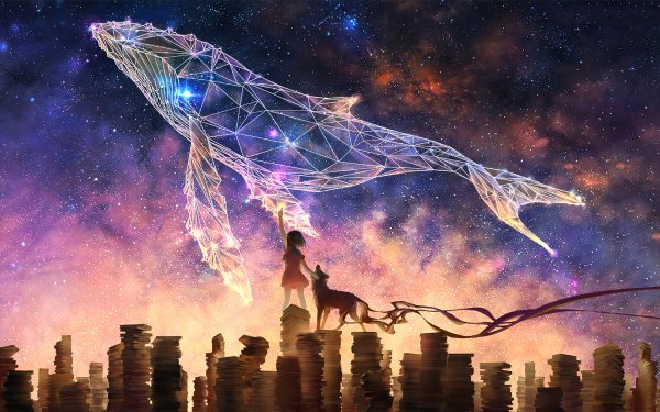 Anime Original Stars Night Whale HD Wallpaper | Background Image