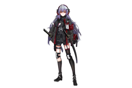 Anime-style original character with long purple hair, red eyes, thigh highs, and a jacket, holding a katana, presented in 4K Ultra HD for PC wallpaper.