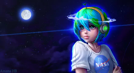 space headphones meme Anime Earth-Chan HD Desktop Wallpaper | Background Image