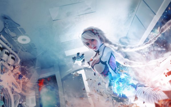 Women Cosplay Fantasy Futuristic White Hair Long Hair Braid HD Wallpaper | Background Image