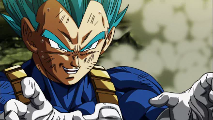 HD PC desktop wallpaper featuring Vegeta from Dragon Ball Super in a battle-ready pose, showcasing vibrant anime style and intense expression.
