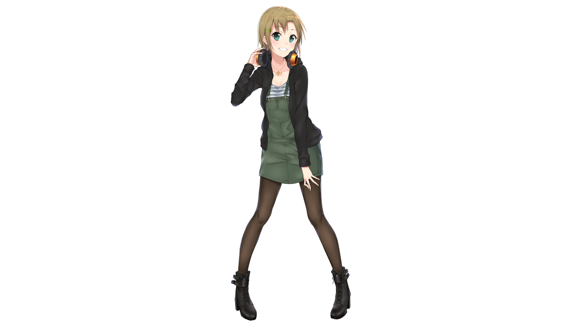 Riina Tada from THE iDOLM@STER Cinderella Girls in a casual outfit, posing against a white backdrop — HD PC desktop wallpaper/background anime illustration.