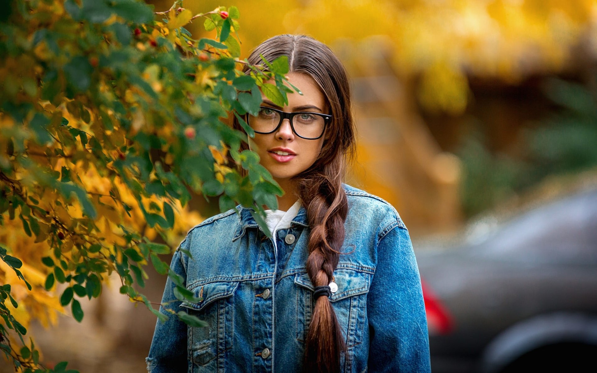 Download Braid Glasses Depth Of Field Brunette Woman Model HD Wallpaper