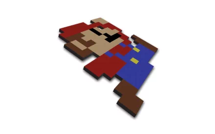 Pixelated Mario character from the video game, rendered as a 3D HD PC desktop wallpaper and background.