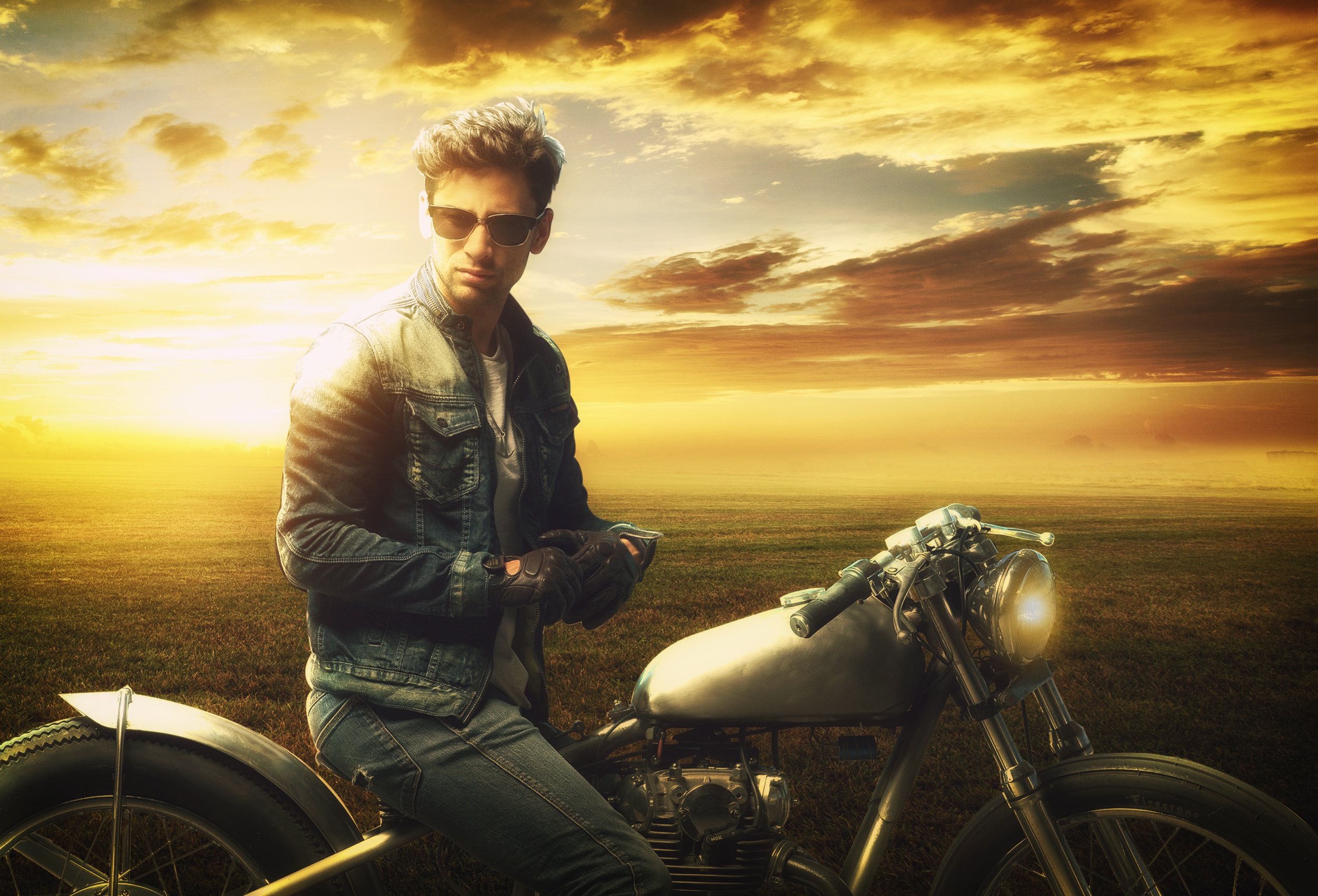 Man on a Motorbike at Sunset by Roshan Falkey