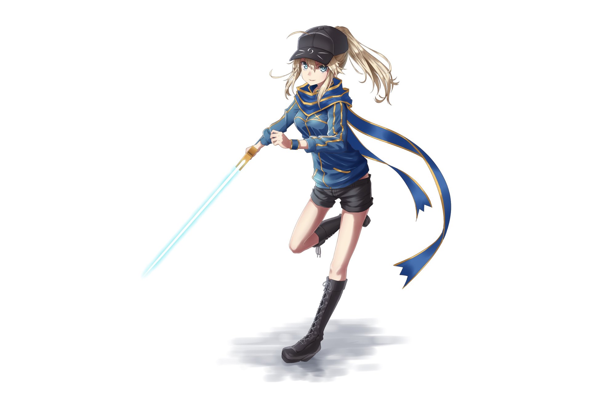 HD anime desktop wallpaper featuring Heroine X from Fate/Grand Order in dynamic pose with glowing sword and detailed outfit.