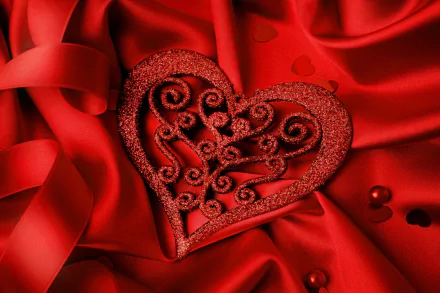 ribbon satin red heart holiday Valentine's Day HD Desktop Wallpaper | Background Image