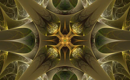 HD PC desktop wallpaper featuring an abstract fractal design with intricate symmetry in earthy green and gold tones.