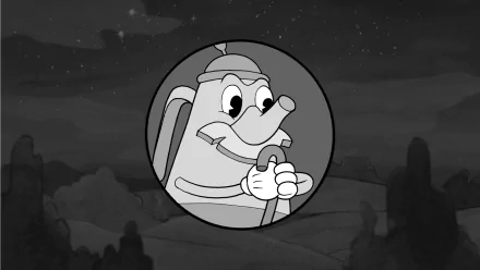 Elder Kettle from the video game Cuphead featured in a high-definition PC desktop wallpaper with a classic black-and-white animation style.