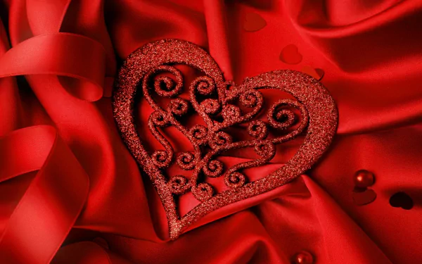 ribbon satin red heart holiday Valentine's Day HD Desktop Wallpaper | Background Image